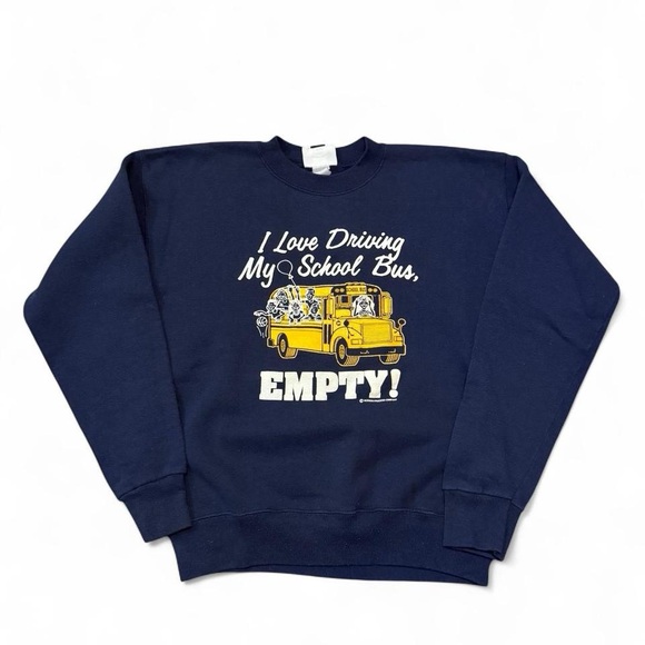 Vintage 90s I Love driving my school bus empty funny crewneck navy M made USA - Picture 1 of 6